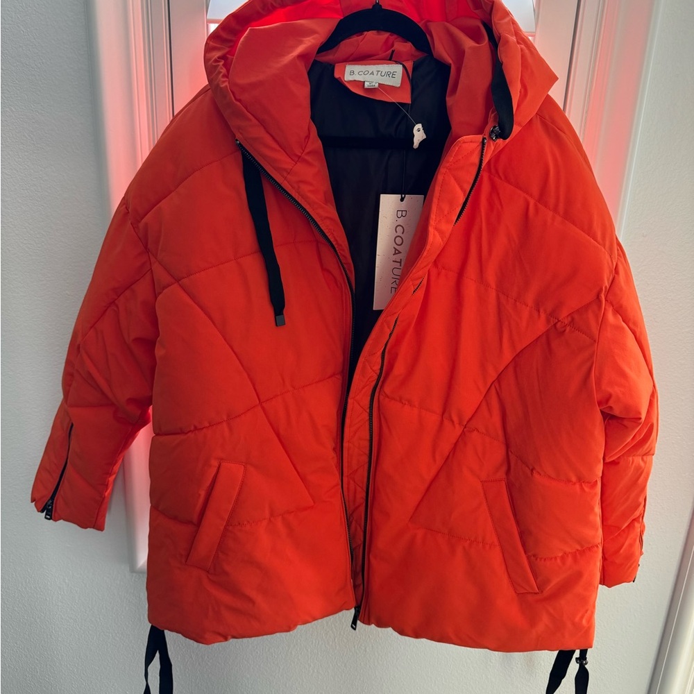 Bright Orange Hooded Puffer Jacket